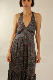 SILK HAND BLOCK PRINT DRESS HAYA - sustainably made MOMO NEW YORK sustainable clothing, dress slow fashion