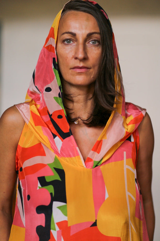 SILK HOODIE DRESS DILLA - sustainably made MOMO NEW YORK sustainable clothing, new slow fashion