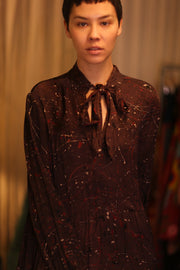 SILK MAXI BUTTONED DRESS LOA BROWNIE - sustainably made MOMO NEW YORK sustainable clothing, Boho Chic Dress slow fashion