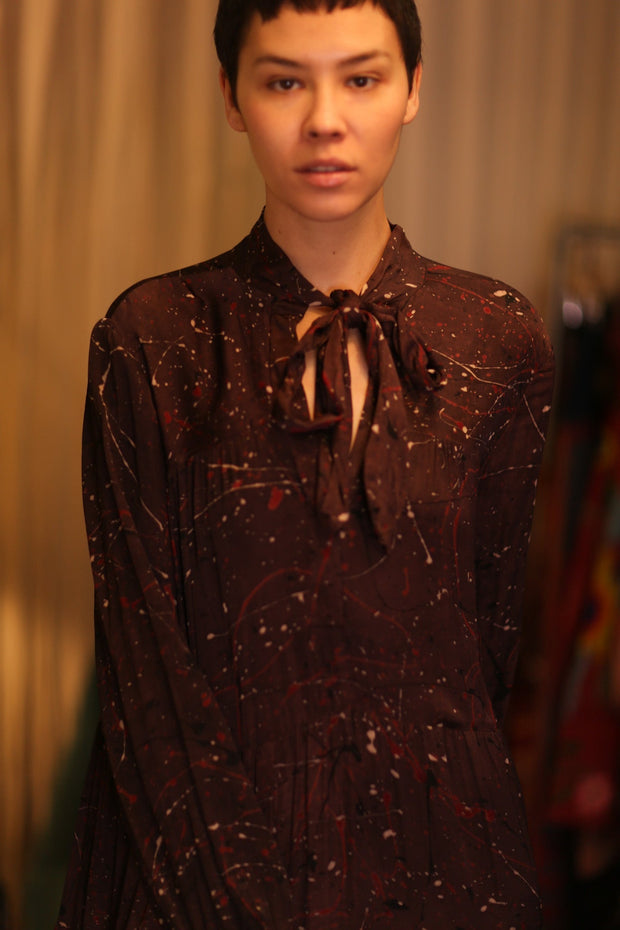 SILK MAXI BUTTONED DRESS LOA BROWNIE - sustainably made MOMO NEW YORK sustainable clothing, Boho Chic Dress slow fashion