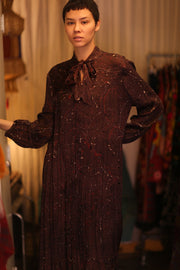 SILK MAXI BUTTONED DRESS LOA BROWNIE - sustainably made MOMO NEW YORK sustainable clothing, Boho Chic Dress slow fashion