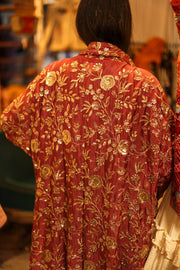 SILK SEQUIN EMBROIDERED KIMONO ODO - sustainably made MOMO NEW YORK sustainable clothing, slow fashion