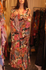 SILK WING KIMONO PINA FLORAL PINKY - sustainably made MOMO NEW YORK sustainable clothing, handmade slow fashion