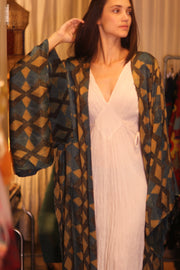 SILK WING KIMONO PINA GOLDEN QUADRANGLE - sustainably made MOMO NEW YORK sustainable clothing, handmade slow fashion