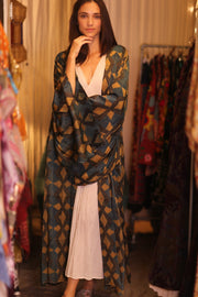 SILK WING KIMONO PINA GOLDEN QUADRANGLE - sustainably made MOMO NEW YORK sustainable clothing, handmade slow fashion