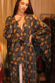 SILK WING KIMONO PINA GOLDEN QUADRANGLE - sustainably made MOMO NEW YORK sustainable clothing, handmade slow fashion