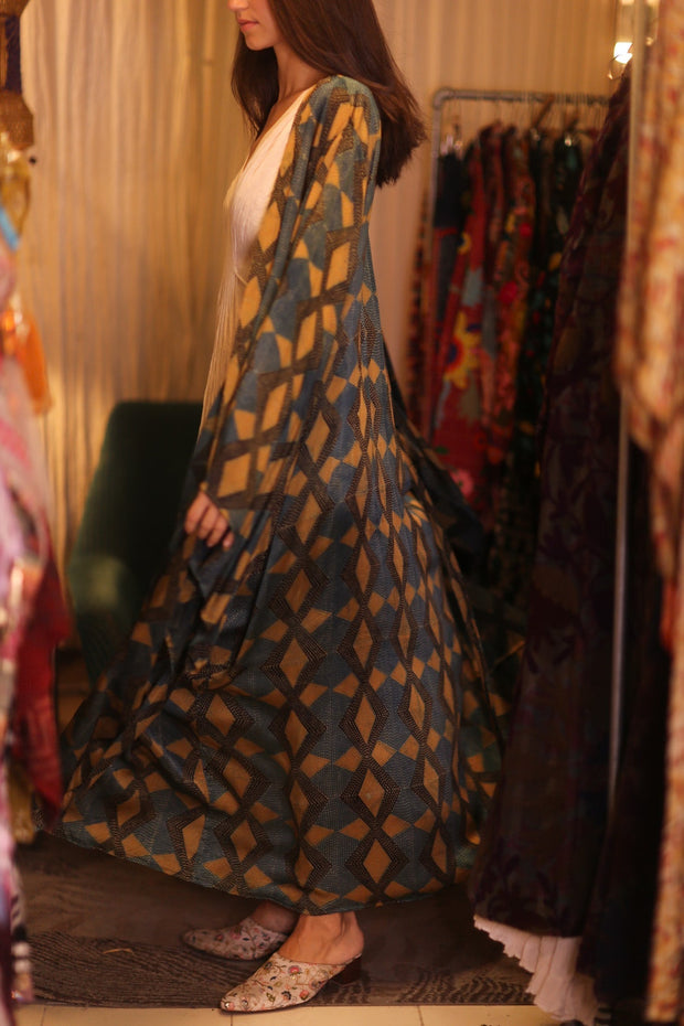 SILK WING KIMONO PINA GOLDEN QUADRANGLE - sustainably made MOMO NEW YORK sustainable clothing, handmade slow fashion