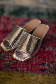 SILVER CRACKED METALLIC HEELED MULES PERRY - sustainably made MOMO NEW YORK sustainable clothing, slow fashion