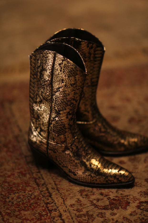 SNAKE PRINT WESTERN BOOTS SANU - sustainably made MOMO NEW YORK sustainable clothing, boots slow fashion