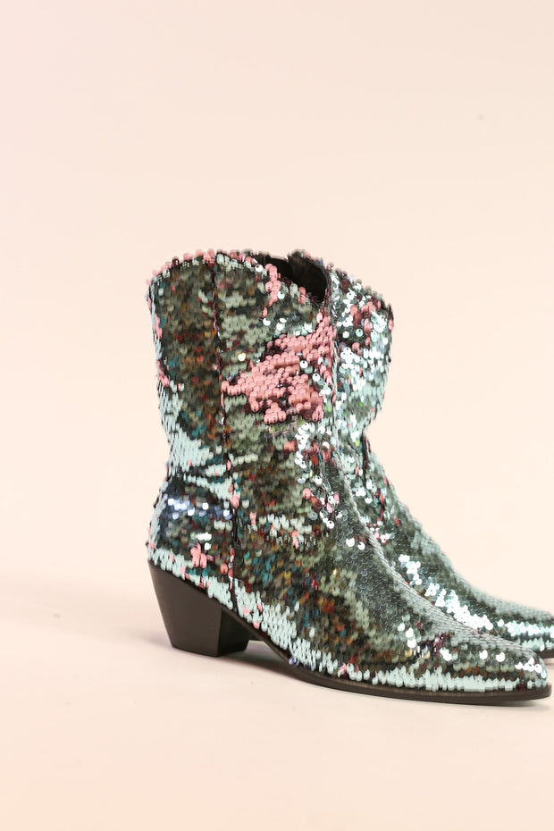 TWO TONE SEQUIN BOOTS TAHSI - sustainably made MOMO NEW YORK sustainable clothing, slow fashion