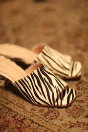 ZEBRA PRINT HEELED MULES - sustainably made MOMO NEW YORK sustainable clothing, new slow fashion