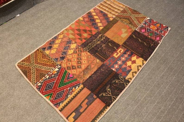 5 x 3 Ft.PATCH RUG,Hand made Afghan Patch Work Rug, Vintage Patch work Rug, Muted colored Patch Rug, Fashionable Floor rug,kilim - sustainably made MOMO NEW YORK sustainable clothing, rug slow fashion