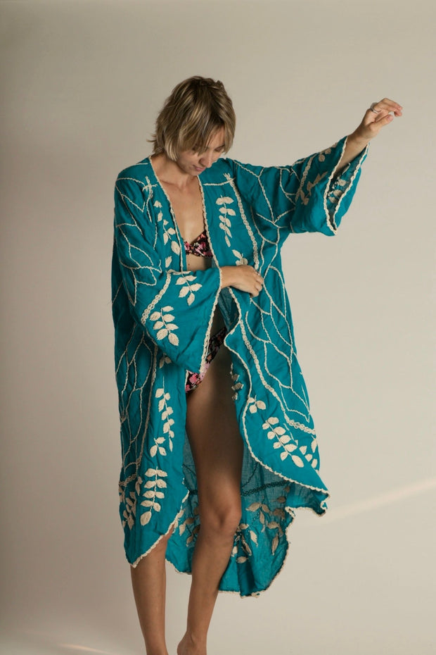 ACHELOUS OCEAN EMBROIDERED KIMONO - sustainably made MOMO NEW YORK sustainable clothing, Kimono slow fashion