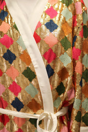 ARGUS GLO CHIFFON SILK SEQUIN EMBROIDERED KIMONO - sustainably made MOMO NEW YORK sustainable clothing, Embroidered Kimono slow fashion