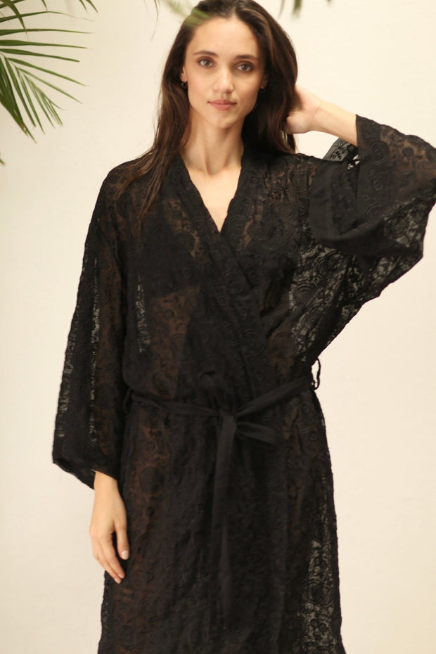 ARTEMIS BLACK CHIFFON SILK KIMONO - sustainably made MOMO NEW YORK sustainable clothing, kimono slow fashion