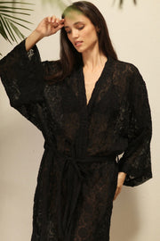 ARTEMIS BLACK CHIFFON SILK KIMONO - sustainably made MOMO NEW YORK sustainable clothing, kimono slow fashion