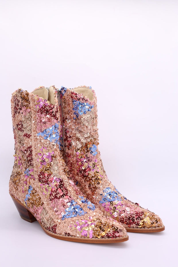 ASTERIA SEQUIN ANKLE BOOTS X FREE PEOPLE - sustainably made MOMO NEW YORK sustainable clothing, boots slow fashion