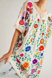 BELLA FLOR EMBROIDERED KAFTAN X FREE PEOPLE - sustainably made MOMO NEW YORK sustainable clothing, dress slow fashion