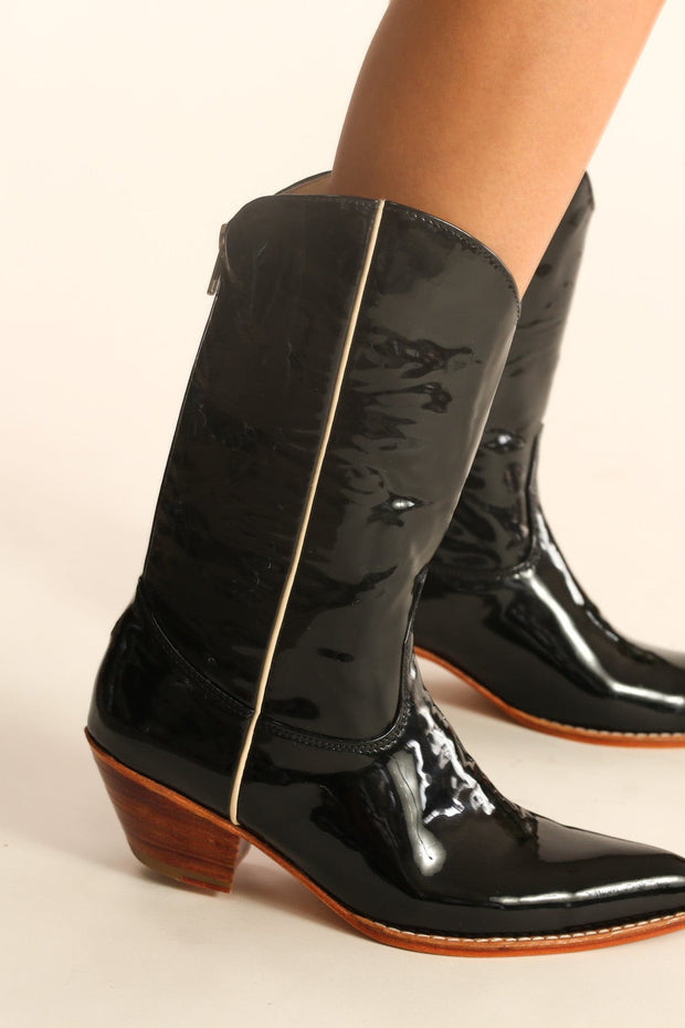 BLACK PATENT WESTERN BOOTS WAKANDA - sustainably made MOMO NEW YORK sustainable clothing, boots slow fashion