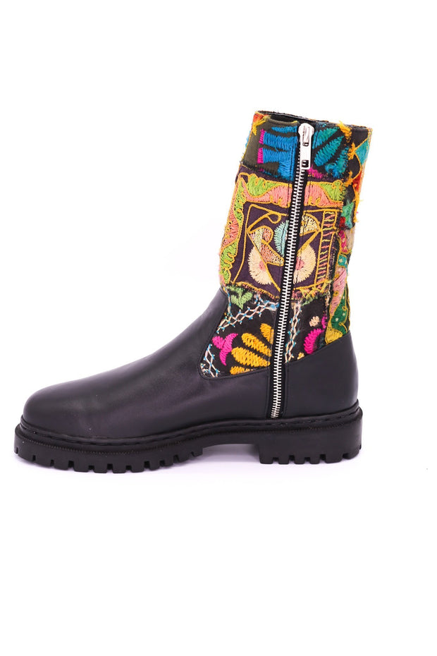 CHUNKY BOOTS EMBROIDERED PATCHWORK FREJA - sustainably made MOMO NEW YORK sustainable clothing, boots slow fashion