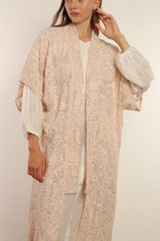 CLEMATIS LIGHT PINK LACE KIMONO - sustainably made MOMO NEW YORK sustainable clothing, Embroidered Kimono slow fashion