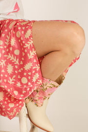 CREAM LEATHER PINK SILK FLOWER EMBROIDERED LA - sustainably made MOMO NEW YORK sustainable clothing, boots slow fashion