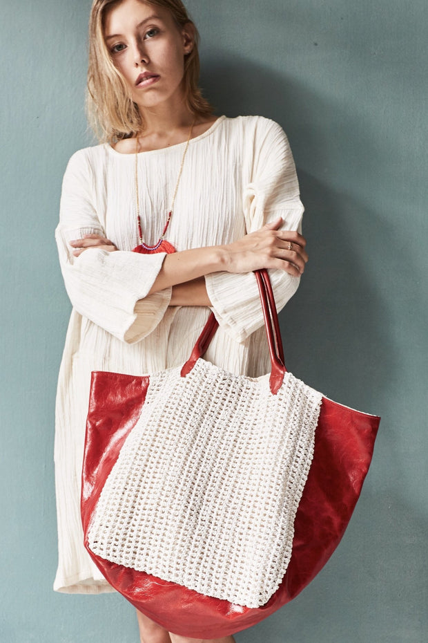 CROCHET ACE BAG - Blue/White - sustainably made MOMO NEW YORK sustainable clothing, crochet slow fashion