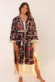 CROCHET FRINGE KIMONO DUSTER AMELIA - sustainably made MOMO NEW YORK sustainable clothing, crochet slow fashion