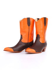 EASY RIDER ORANGE BROWN WESTERN BOOTS - sustainably made MOMO NEW YORK sustainable clothing, boots slow fashion