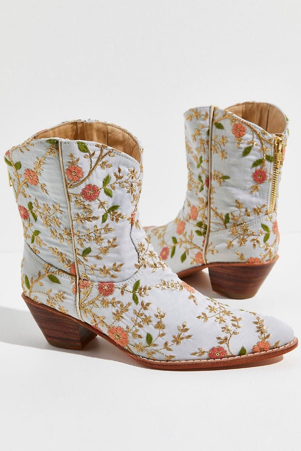 ELOISE EMBROIDERED ANKLE BOOTS X FREE PEOPLE - sustainably made MOMO NEW YORK sustainable clothing, boots slow fashion