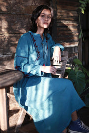 EMBROIDERED CITY DRESS JELENA - sustainably made MOMO NEW YORK sustainable clothing, kaftan slow fashion