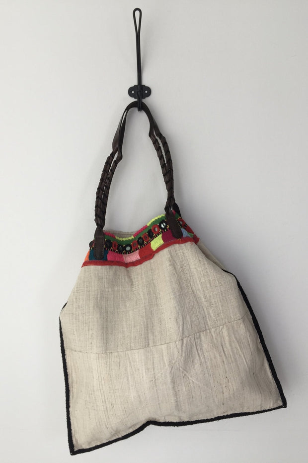EMBROIDERED HEMP TOTE BAG ANN - sustainably made MOMO NEW YORK sustainable clothing, samplesale1022 slow fashion