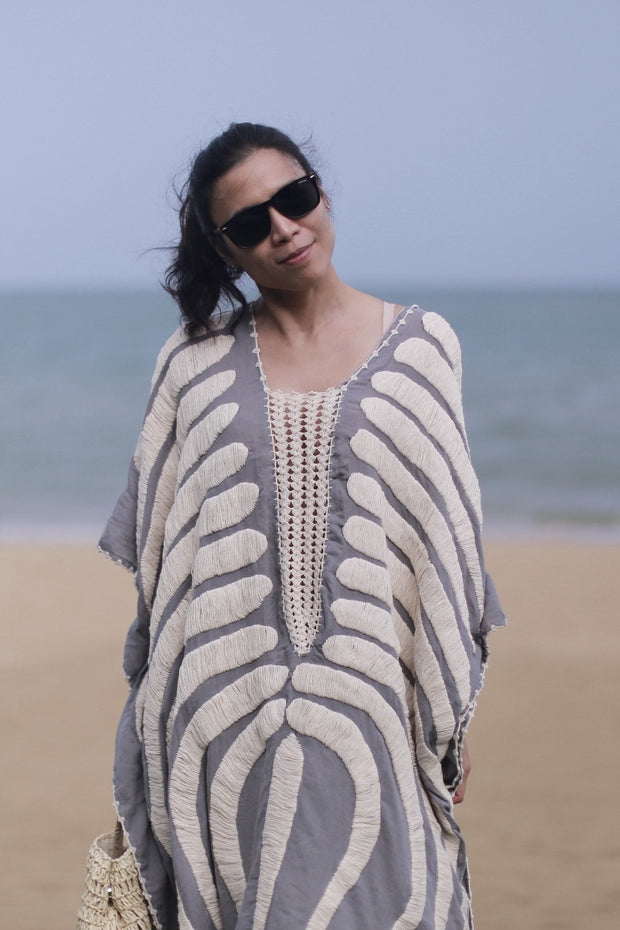 EMBROIDERED KAFTAN MARIE CLAIRE - sustainably made MOMO NEW YORK sustainable clothing, kaftan slow fashion