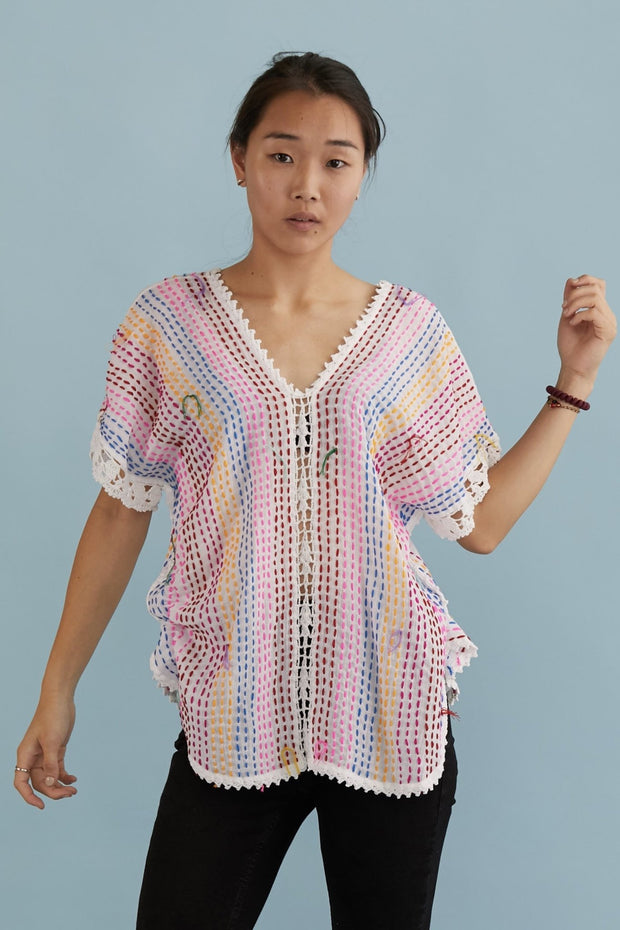 EMBROIDERED KAFTAN TOP SANDY - sustainably made MOMO NEW YORK sustainable clothing, slow fashion