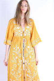 EMBROIDERED KIMONO DUSTER CALIFORNIA LOVE MIA - sustainably made MOMO NEW YORK sustainable clothing, Kimono slow fashion