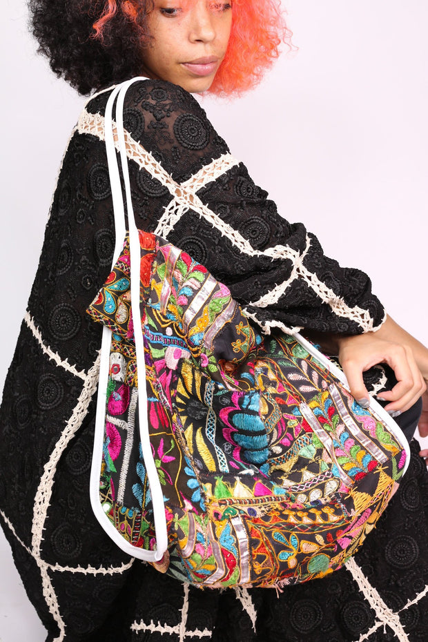 EMBROIDERED PATCHWORK BAG ROWAN - sustainably made MOMO NEW YORK sustainable clothing, samplesale1022 slow fashion