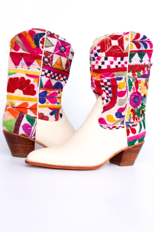 EMBROIDERED PATCHWORK WESTERN BOOTS ANDROMEDA - sustainably made MOMO NEW YORK sustainable clothing, boots slow fashion