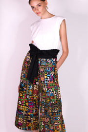EMBROIDERED PATCHWORK WRAP PANTS BLAIRE - sustainably made MOMO NEW YORK sustainable clothing, pants slow fashion