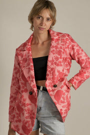 EMBROIDERED PINK FLOWER BLAZER JACKET AGLAIA - sustainably made MOMO NEW YORK sustainable clothing, Jacket slow fashion