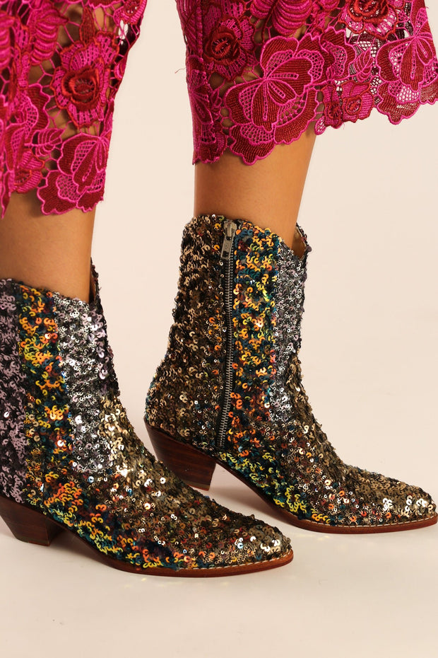 EMBROIDERED SEQUIN BOOTS ASTERIA - sustainably made MOMO NEW YORK sustainable clothing, boots slow fashion