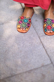 EMBROIDERED SEQUIN SILK SANDALS FRANCES - sustainably made MOMO NEW YORK sustainable clothing, mules slow fashion