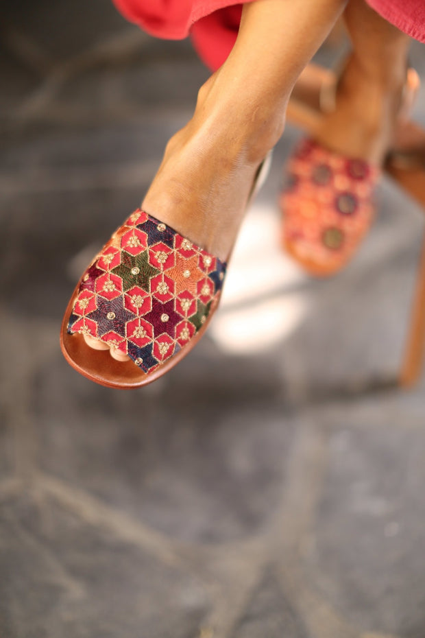 EMBROIDERED SEQUIN SILK SANDALS FRANCES - sustainably made MOMO NEW YORK sustainable clothing, mules slow fashion