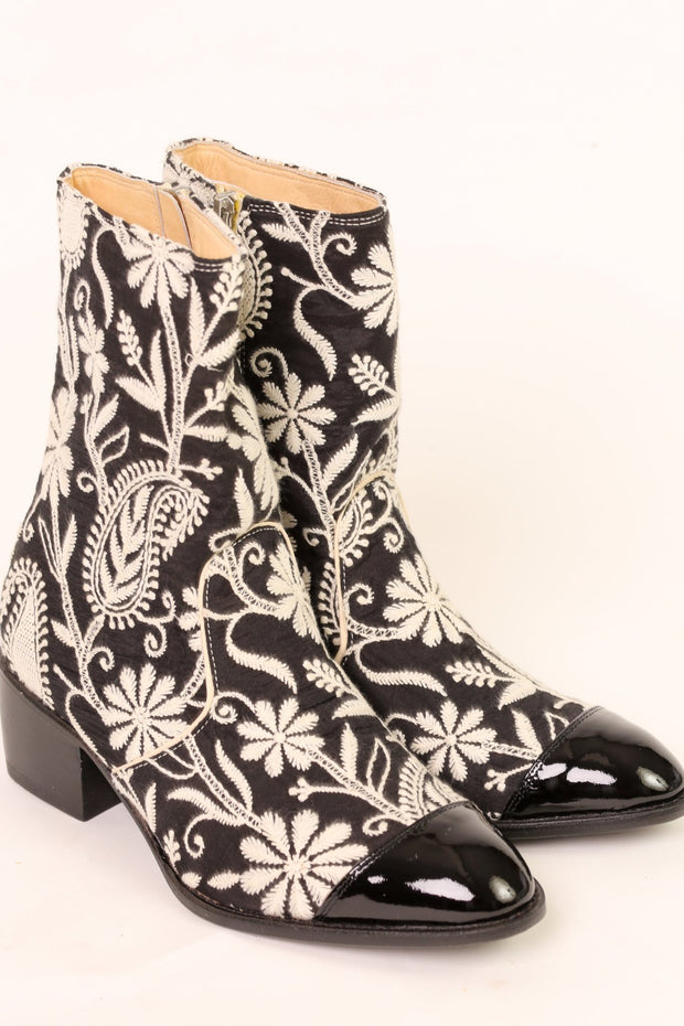 EMBROIDERED SILK PAISLEY BOOTS OWEN - sustainably made MOMO NEW YORK sustainable clothing, boots slow fashion