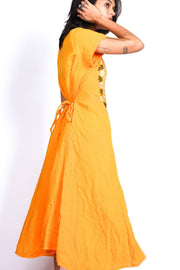 EMBROIDERED YELLOW DRESS SERENAY - sustainably made MOMO NEW YORK sustainable clothing, preorder slow fashion