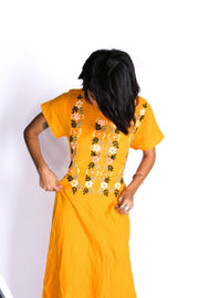 EMBROIDERED YELLOW DRESS SERENAY - sustainably made MOMO NEW YORK sustainable clothing, preorder slow fashion