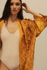 EUPHROSYNE SILK EMBROIDERED KIMONO - sustainably made MOMO NEW YORK sustainable clothing, Embroidered Kimono slow fashion