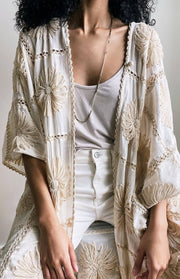 FLORA HAND CROCHET KIMONO DUSTER - sustainably made MOMO NEW YORK sustainable clothing, crochet slow fashion