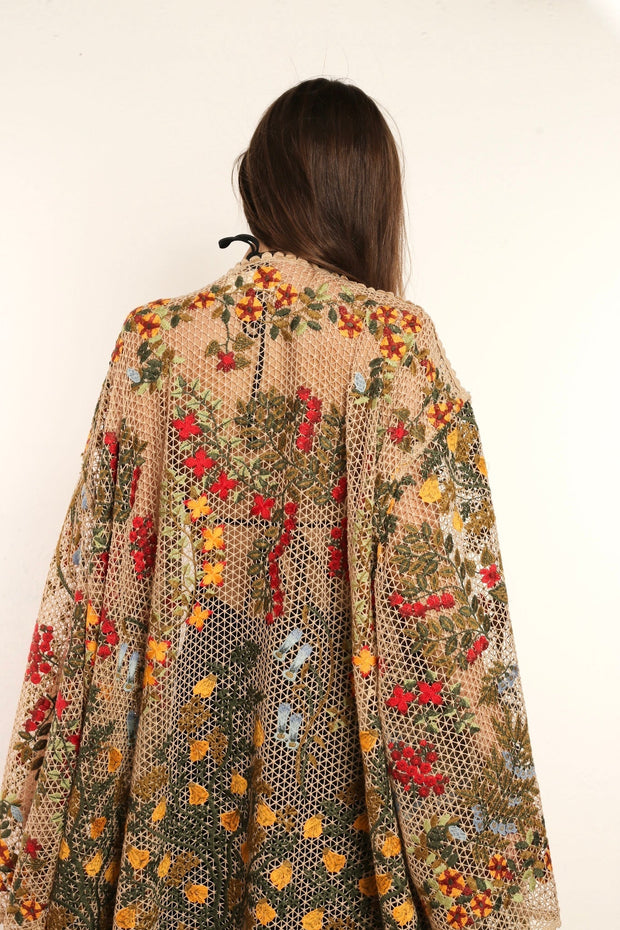 FLOWER COTTON LACE EMBROIDERED KIMONO - sustainably made MOMO NEW YORK sustainable clothing, kimono slow fashion
