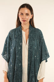 FLOWER EMERALD GREEN SILK KIMONO ISLA - sustainably made MOMO NEW YORK sustainable clothing, kimono slow fashion