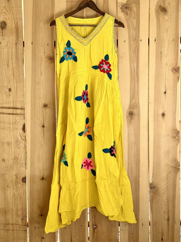 Flower Power Dress - Hand Embroidery & Stich - sustainably made MOMO NEW YORK sustainable clothing, saleojai slow fashion